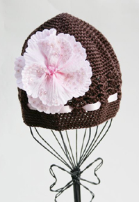 Chocolate Brown Velvet Flower Crochet Hat